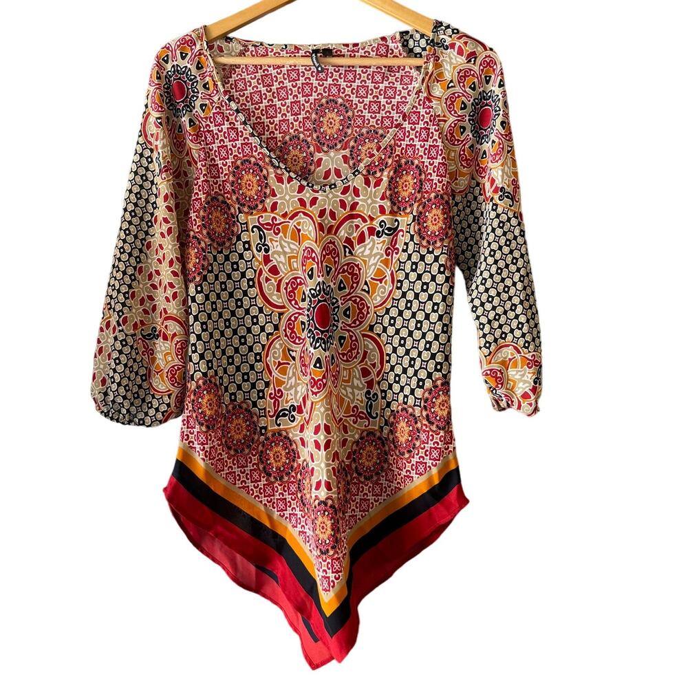 Heart Soul Y2K Bohemian Hippie Festival Mandala Multi Pattern Top Women's Medium
